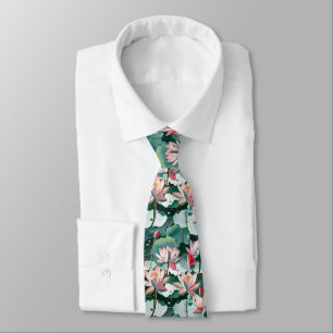 Lotusbloemen & Waterleliebladeren Naadloze Elegant Stropdas