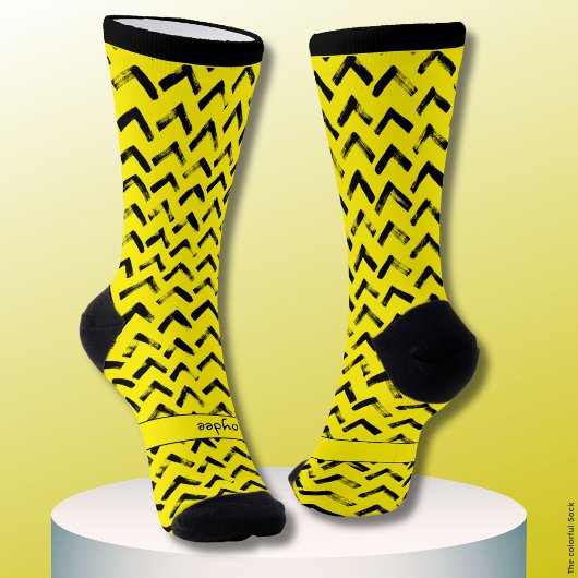 Loud Chevron Black and Yellow Name Initials Sokken