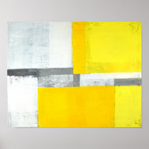 'Loud' grijze en gele Abstracte kunst Poster