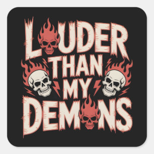 Louder Dan Mijn Demonen: Gotische Schedel en Vlam Vierkante Sticker