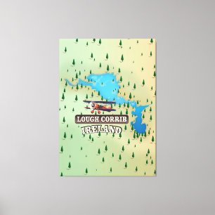 Lough Corrib Ireland Map. Canvas Afdruk