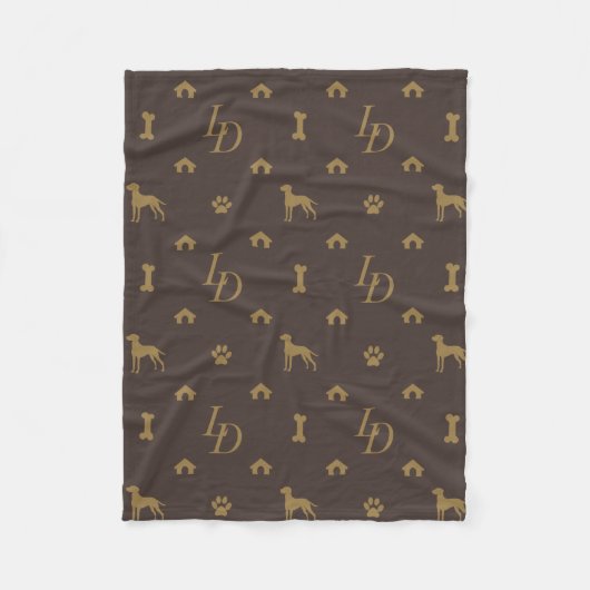 Louis Doberman Silhouette Monogram Luxury Dog Fleece Deken (Voorkant)