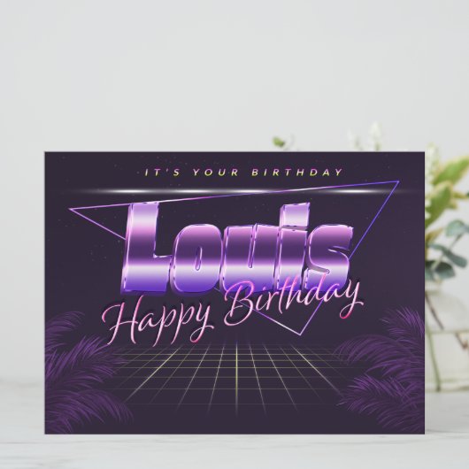 Louis Nom Prénom carte rétro violette Anniversaire (Debout devant)