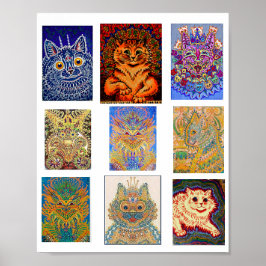 Louis Wain, 9 Psychedelic Cats Poster