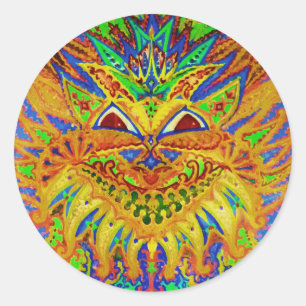 Louis Wain - Blauwe Paisley Kat Ronde Sticker