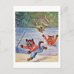 Louis Wain Cartoon Katten en de Vliegende Riviervi Briefkaart