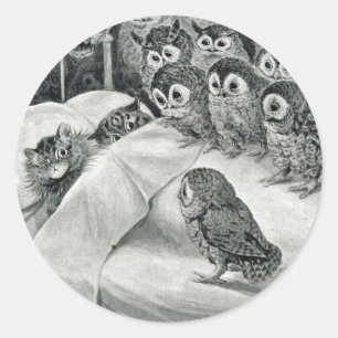 Louis Wain Cat Nightmare Owl Bird Ronde Sticker