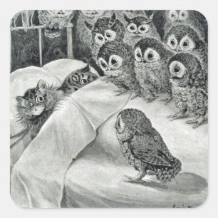 Louis Wain Cat Nightmare Owl Bird Vierkante Sticker