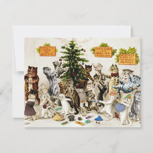 Louis Wain Cats Christmas Tree Decorating Party Bedankkaart (Voorkant)