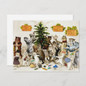 Louis Wain Cats Christmas Tree Decorating Party Bedankkaart (Voorkant / Achterkant)