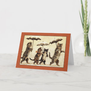 Louis Wain Cats met het Wenskaart van Paraplu's Feestdagen Kaart