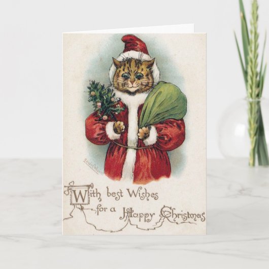 Louis Wain Chat de Noël Carte de voeux pliée (Devant)