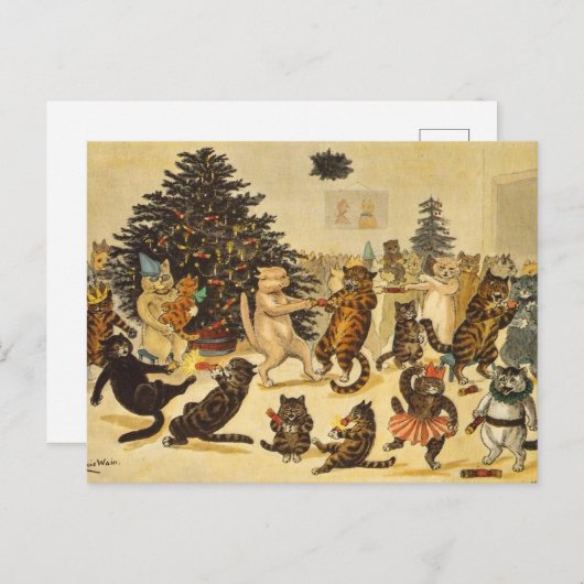 Louis Wain Christmas Party Cats Holiday Postcard Feestdagenkaart (Voorkant / Achterkant)