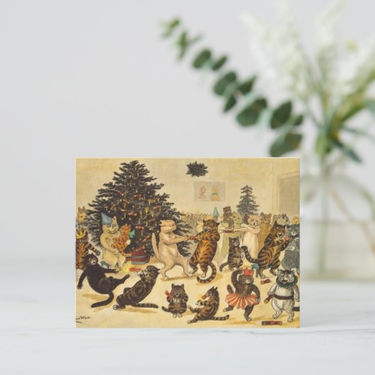Louis Wain Christmas Party Chats Holiday Carte pos (Debout devant)