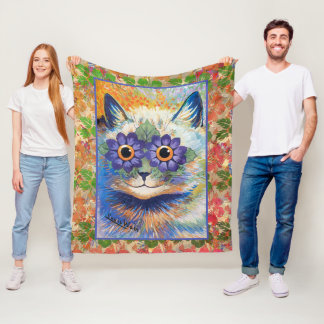 Louis Wain Flower Power Cat Art Fleece Deken