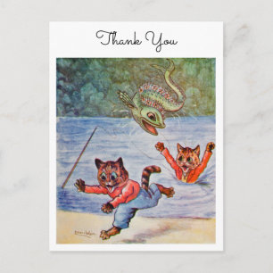 Louis Wain Grappige Cartoon Vissende Katten Dank J Briefkaart