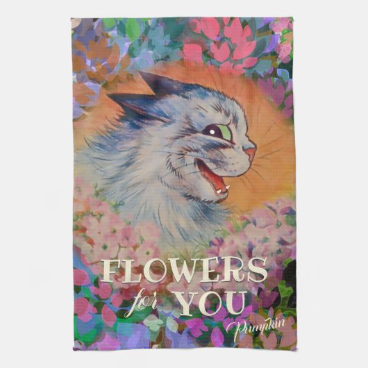 Louis Wain Happy Flower Cat Art Theedoek (Verticaal)