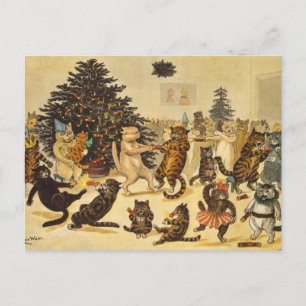 Louis Wain Kerstfeest Partij Katten Vakantie Ansic Feestdagenkaart