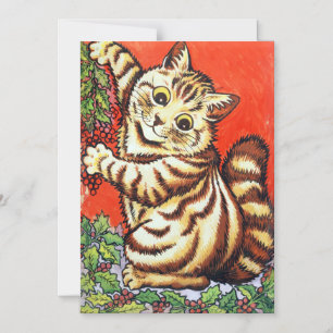 Louis Wain Kerstkat Versiert Boom Magnetische Uitnodiging