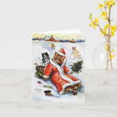 Louis Wain Kerstmis Kerstman Kat Kaart (Gele Bloem)