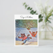 Louis Wain Macho Fun Vissen Katten Grootte Maakt U Briefkaart (Staand voorkant)