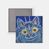 Louis Wain Psychedelic Blue Cat Magneet (Voorkant / Achterkant)