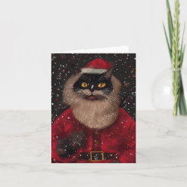 Louis Wain style Cat Santa Claus Christmas Card Kaart