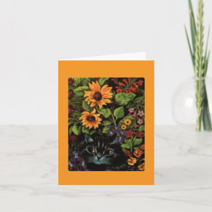 Louis Wain, Zwarte kat in de bloemen, kunst Kaart