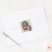Louis Wain's kat en kitten met paraplu's Vierkante Sticker (Envelop)