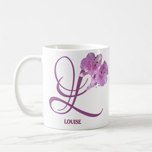 Louise naam monogram schattig roze bloemen Koffiemok (Links)