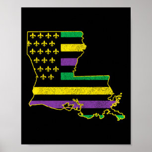 Louisiana Amerikaanse vlag staat kaart Pride Nola Poster