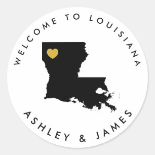 Louisiana Bruiloft Welkom Sticker, Treat Box Bag Ronde Sticker
