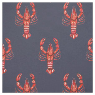 Louisiana Cajun Waterverf Crawfish & Navy Blue Stof