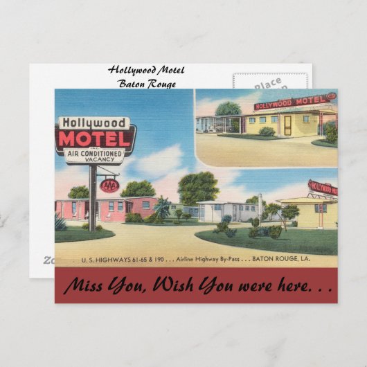 Louisiana, Hollywood Motel, Baton Rouge Briefkaart (Voorkant / Achterkant)