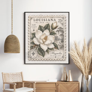 Louisiana Magnolia Staatsbloem Postzegel Poster