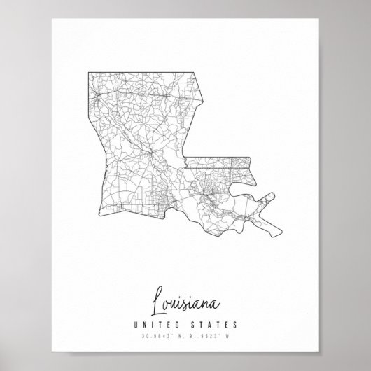 Louisiana Minimal Street Map Poster (Voorkant)