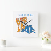 Louisiana Nickname Word Art Vierkante Klok (Huis)