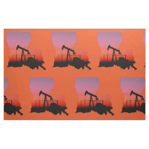 Louisiana Oil Gas Rig Print Fabric 9" Square Stof