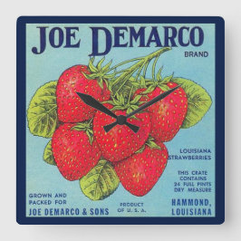 Louisiana Stawberry Crate Label Vierkante Klok