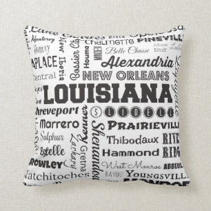 Louisiana Steden Typografie kussen in het wit