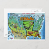 Louisiana USA Map Briefkaart (Voorkant / Achterkant)