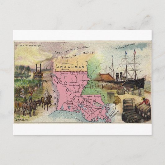 Louisiane, carte vintage 1889 (Devant)