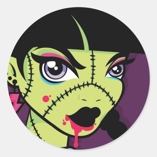 LoungeKat Sticker: 80's Zombie Ronde Sticker (Voorkant)