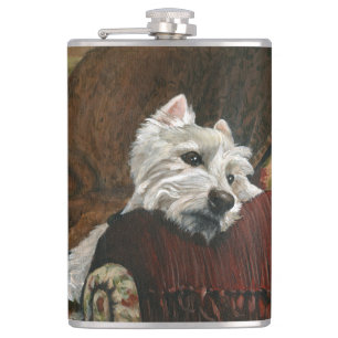 Loungen Westie op de bank Heupfles