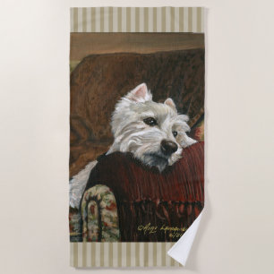 Loungen Westie op de bank Strandlaken