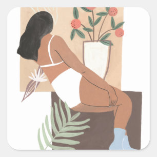 Lounging Woman Vierkante Sticker