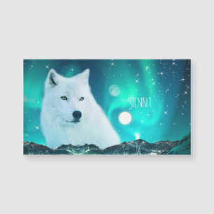 Loup arctique et nuit magique Carte magnétique