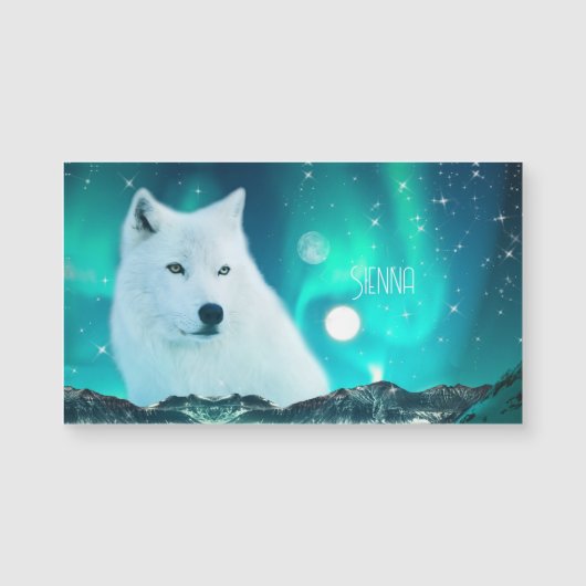 Loup arctique et nuit magique Carte magnétique (Devant)