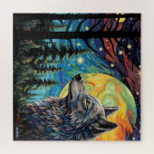 loup avec lune dans une forêt Puzzle pour tous les (Horizontal)
