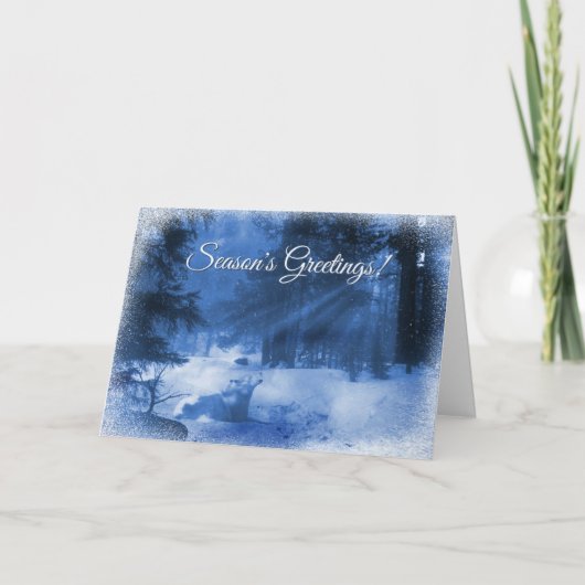 Loup blanc dans les cartes de Bonnes Fêtes de neig (Devant)